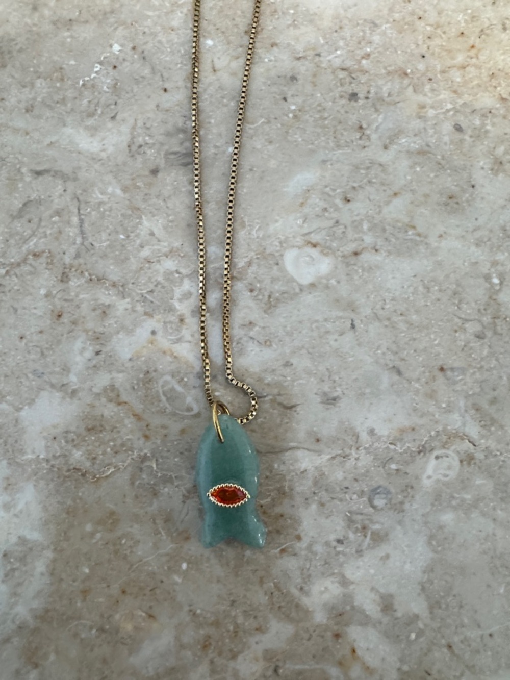 Free People Gold Chain Necklace with Seafoam Green Pendant and Coral Accent